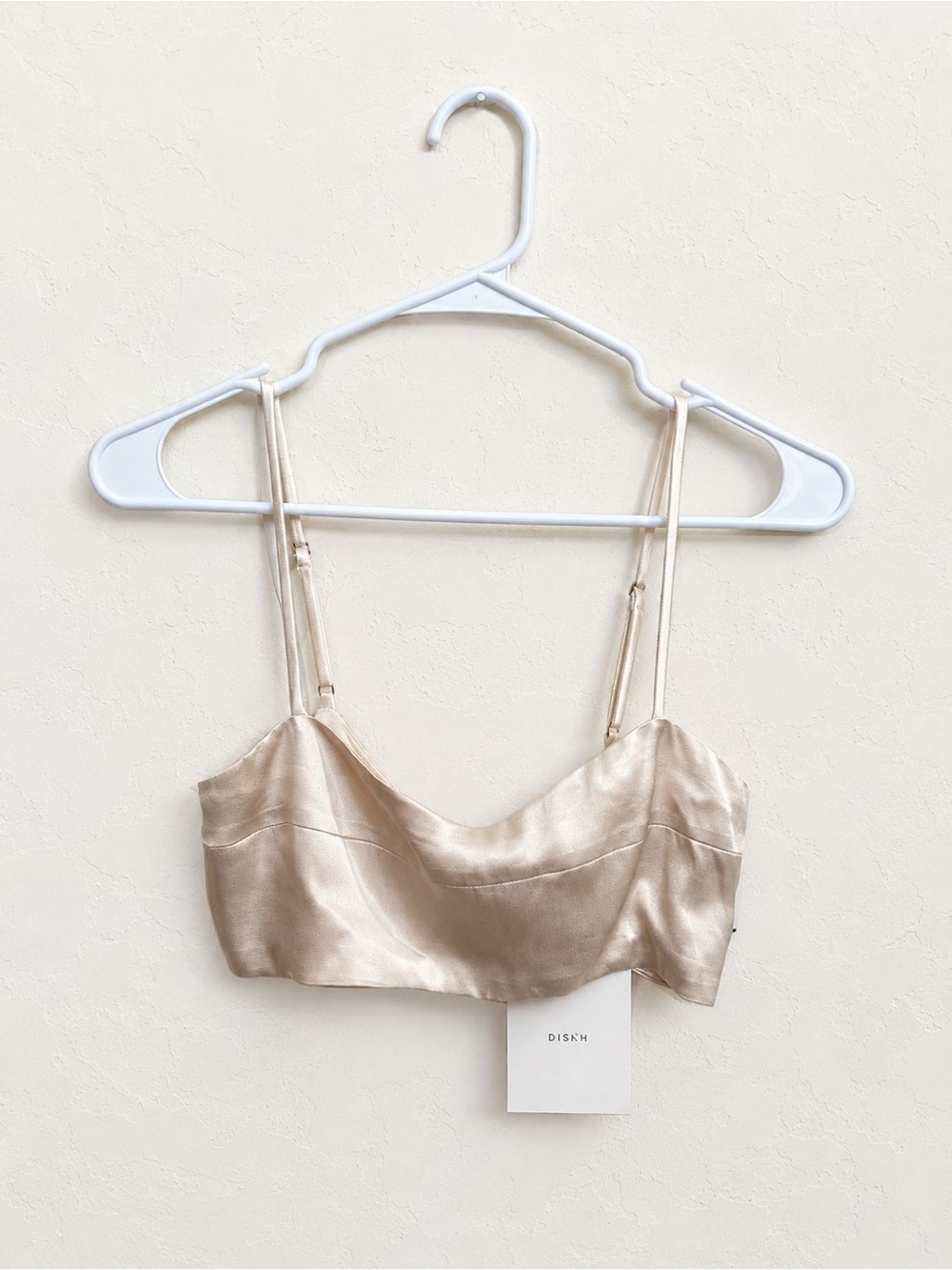 DISSH Champagne Satin Bralette Crop Top | Adjustable Straps | NWT